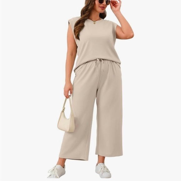 Sampeel Pants - Sampeel Chic Soft light brown Wide Leg and Top Two piece XL